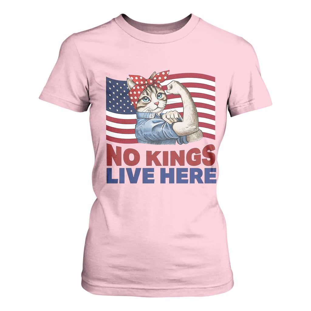 No Kings Live Here T Shirt For Women Funny Rosie The Riveter Cat Feminist Gift TS12 Light Pink Print Your Wear