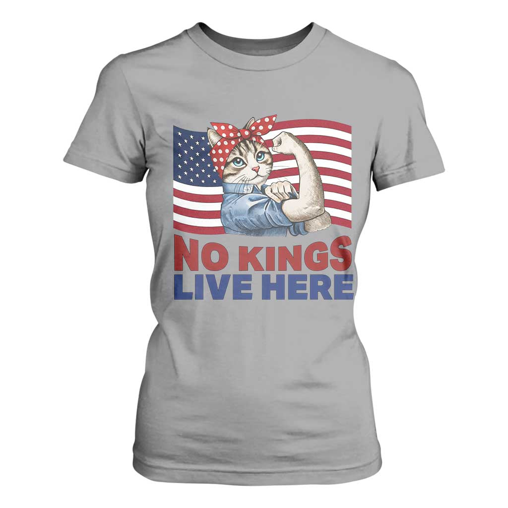No Kings Live Here T Shirt For Women Funny Rosie The Riveter Cat Feminist Gift TS12 Sport Gray Print Your Wear