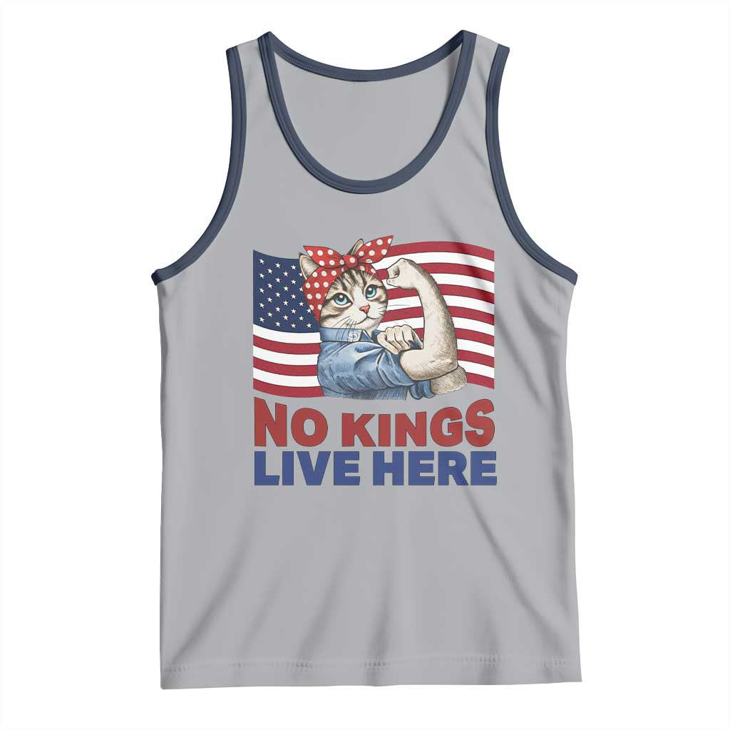 No Kings Live Here Tank Top Funny Rosie The Riveter Cat Feminist Gift TS12 Athletic Heather Navy Print Your Wear
