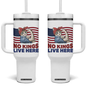 No Kings Live Here Tumbler With Handle Funny Rosie The Riveter Cat Feminist Gift TS12 One Size: 40 oz White Print Your Wear