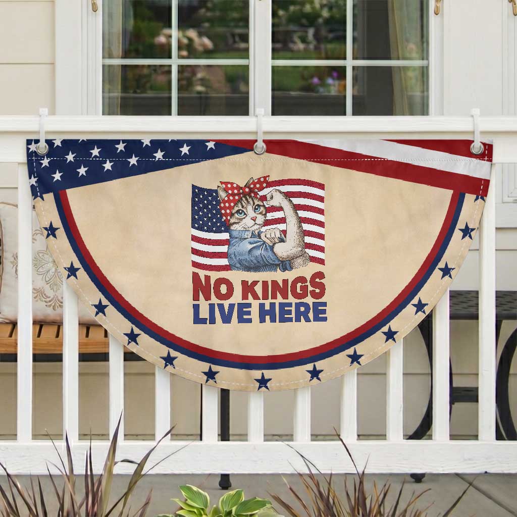 No Kings Live Here Patriotic Fan Flag Funny Rosie The Riveter Cat Feminist Gift