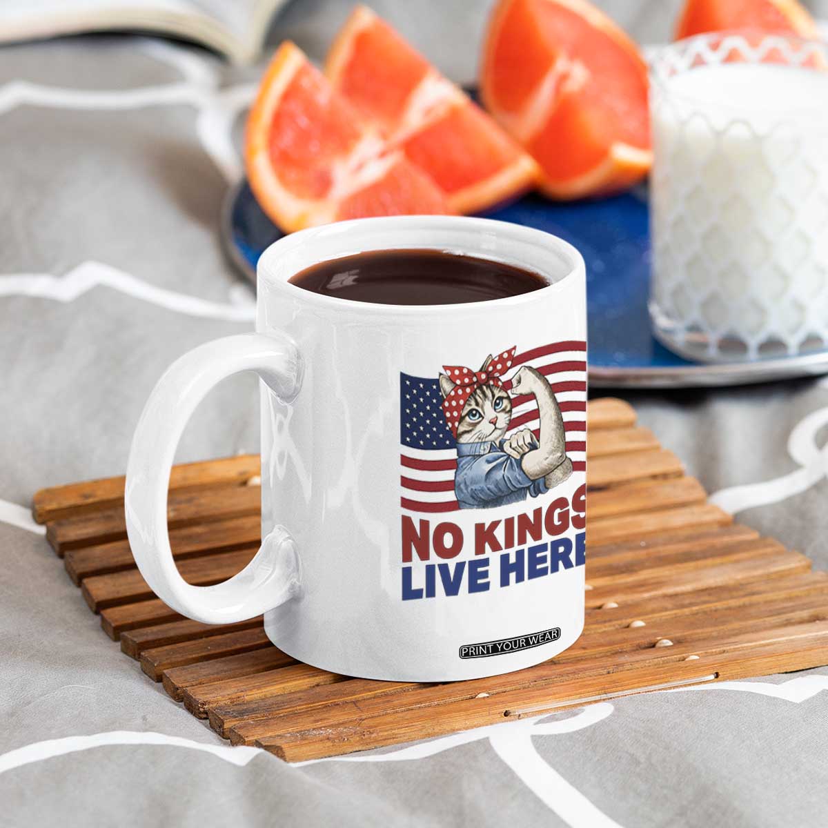 No Kings Live Here Coffee Mug Funny Rosie The Riveter Cat Feminist Gift TS12 Print Your Wear