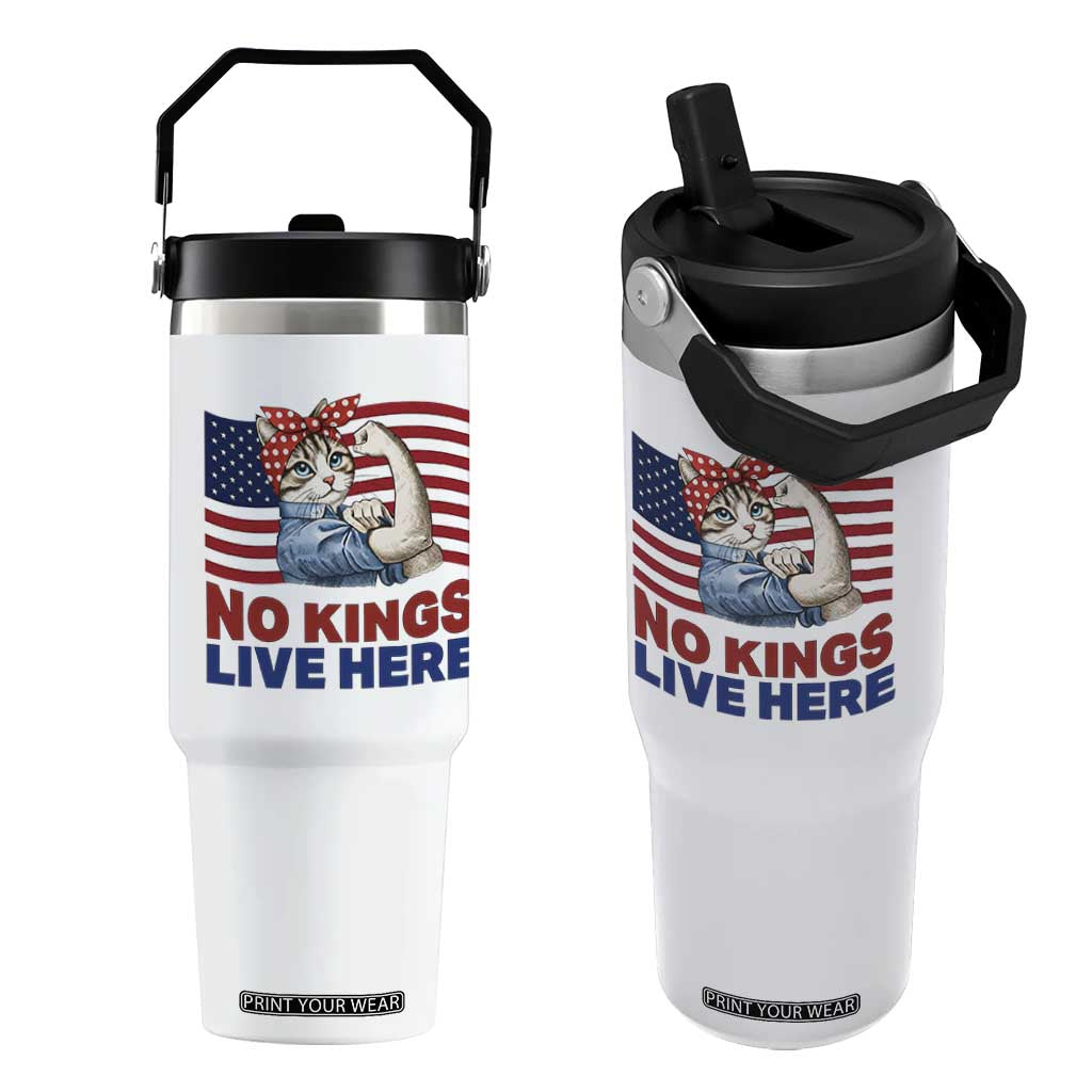 No Kings Live Here Flip Straw Tumbler Funny Rosie The Riveter Cat Feminist Gift TS12 One Size: 30 oz White Print Your Wear