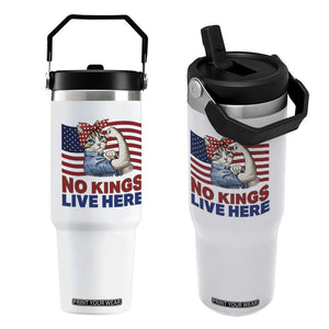No Kings Live Here Flip Straw Tumbler Funny Rosie The Riveter Cat Feminist Gift TS12 One Size: 30 oz White Print Your Wear