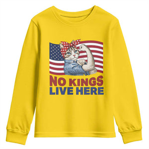 No Kings Live Here Youth Sweatshirt Funny Rosie The Riveter Cat Feminist Gift TS12 Daisy Print Your Wear