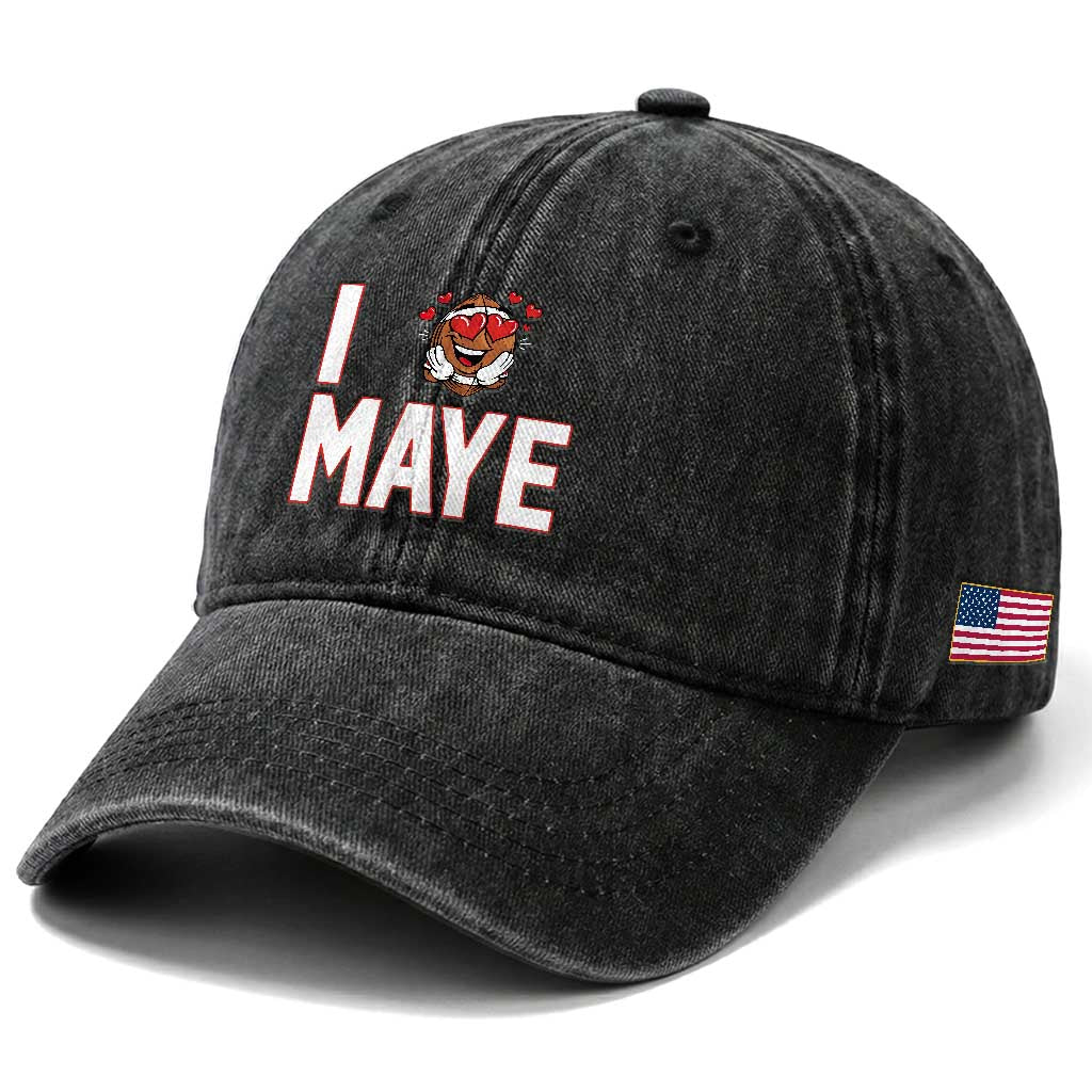 I Love Maye Washed Cotton Baseball Cap Football Lover Gift For NE Fan TS12 Print Your Wear