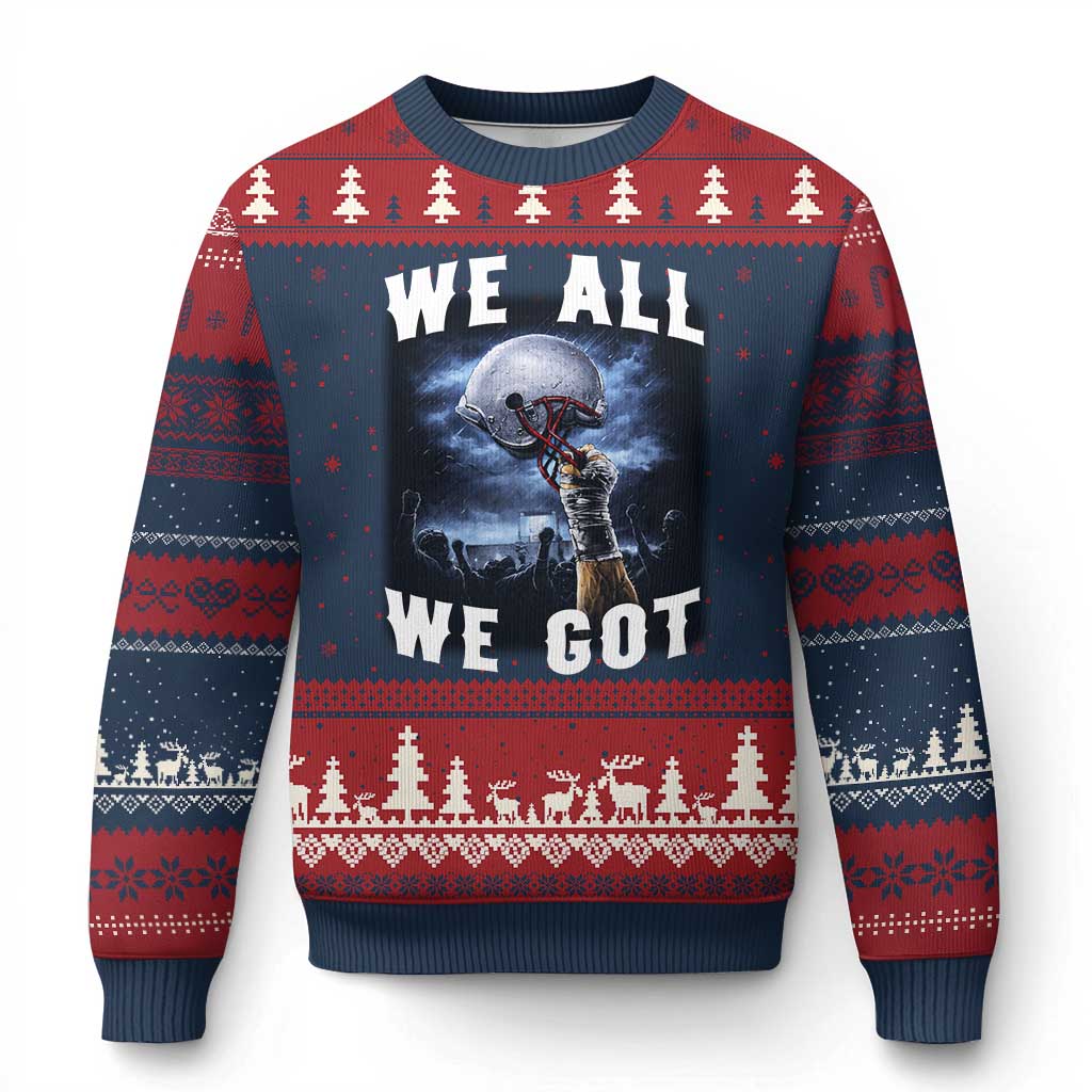 We All We Got Football Helmet Victory Graphic Ugly Christmas Sweater TS12 Navy Red Print Your Wear
