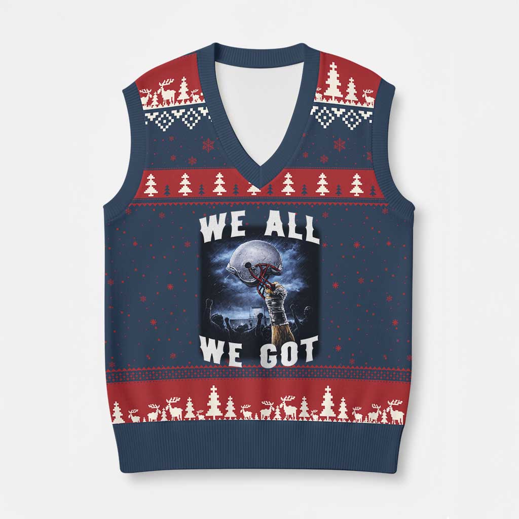 We All We Got Football Helmet Victory Graphic V-Neck Knit Sweater Vest TS12 Navy Red Print Your Wear
