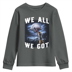 We All We Got Football Helmet Victory Graphic Youth Sweatshirt TS12 Dark Heather Print Your Wear
