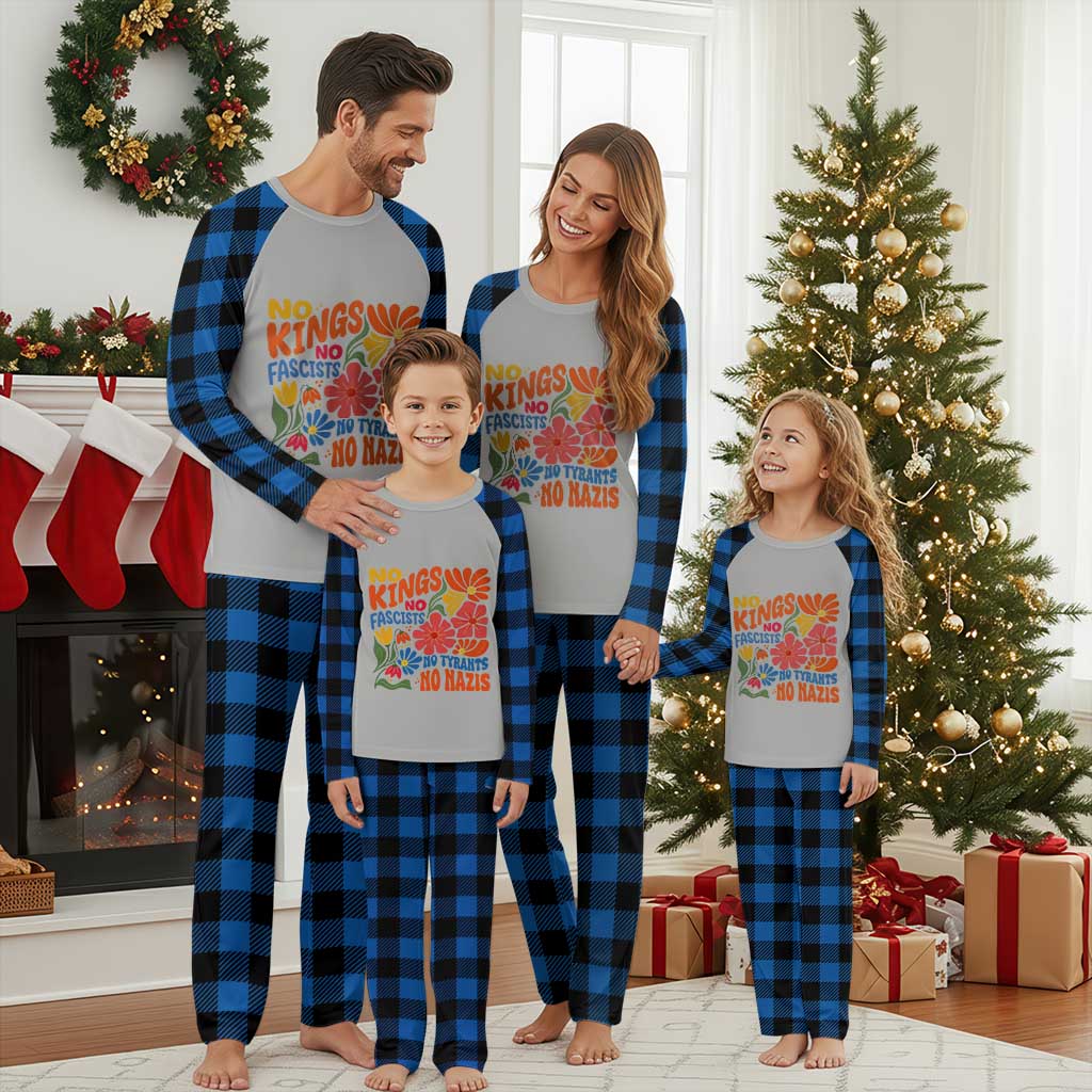No Kings Wildflower Protest Plaid Pajama Set No Fascists No Tyrants No Nazis TS12 Blue Plaid Print Your Wear