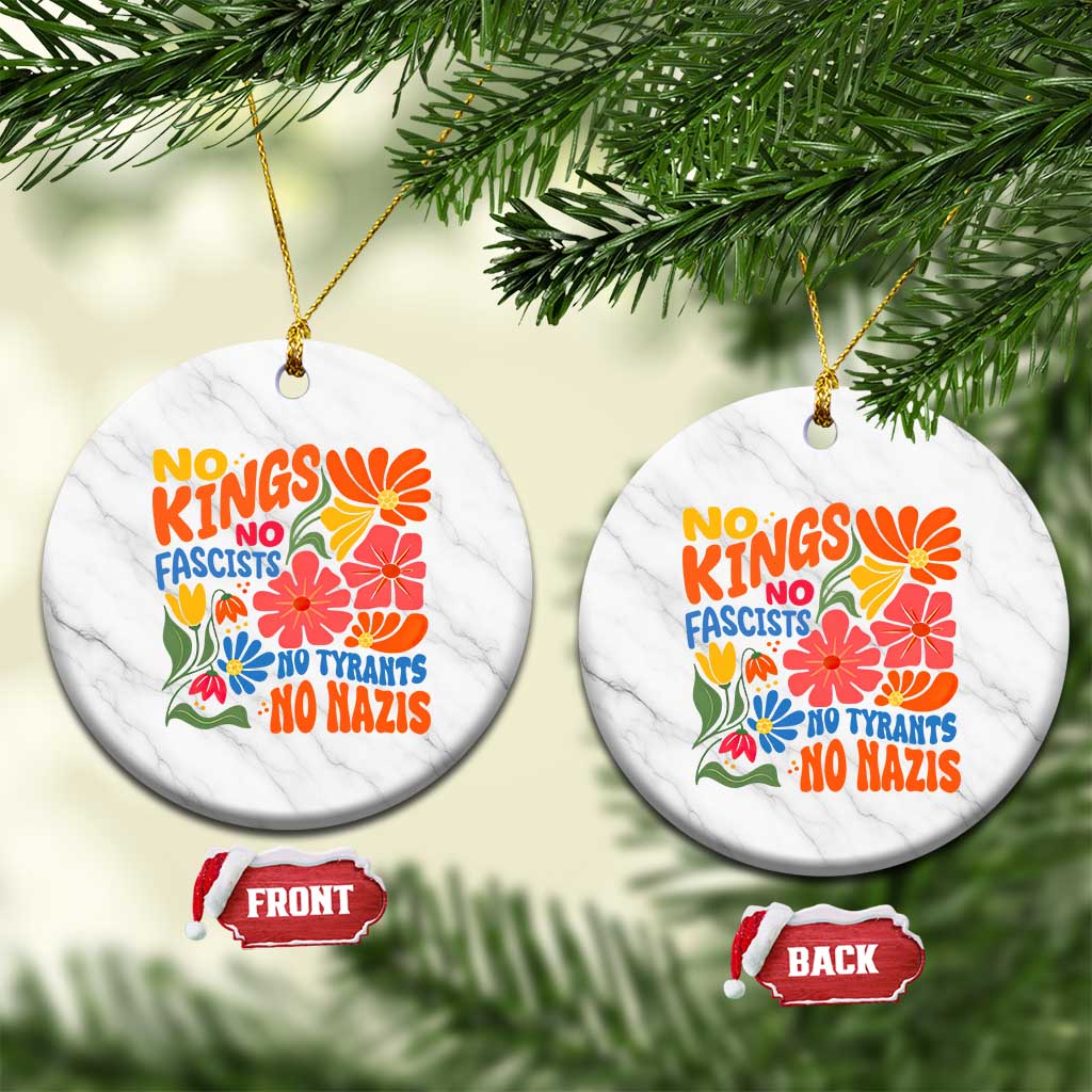 No Kings Wildflower Protest Ceramic Ornament No Fascists No Tyrants No Nazis TS12 1pc White Marble Print Your Wear