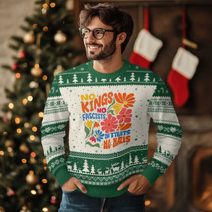 No Kings Wildflower Protest Ugly Christmas Sweater No Fascists No Tyrants No Nazis TS12 Beige Green Print Your Wear