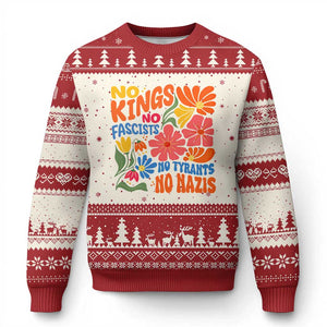 No Kings Wildflower Protest Ugly Christmas Sweater No Fascists No Tyrants No Nazis TS12 Beige Red Print Your Wear