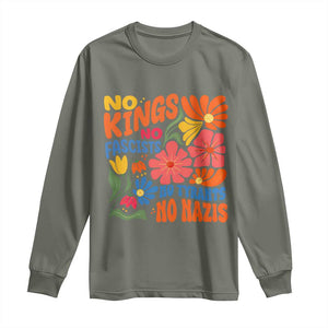 No Kings Wildflower Protest Long Sleeve Shirt No Fascists No Tyrants No Nazis TS12 Military Green Print Your Wear