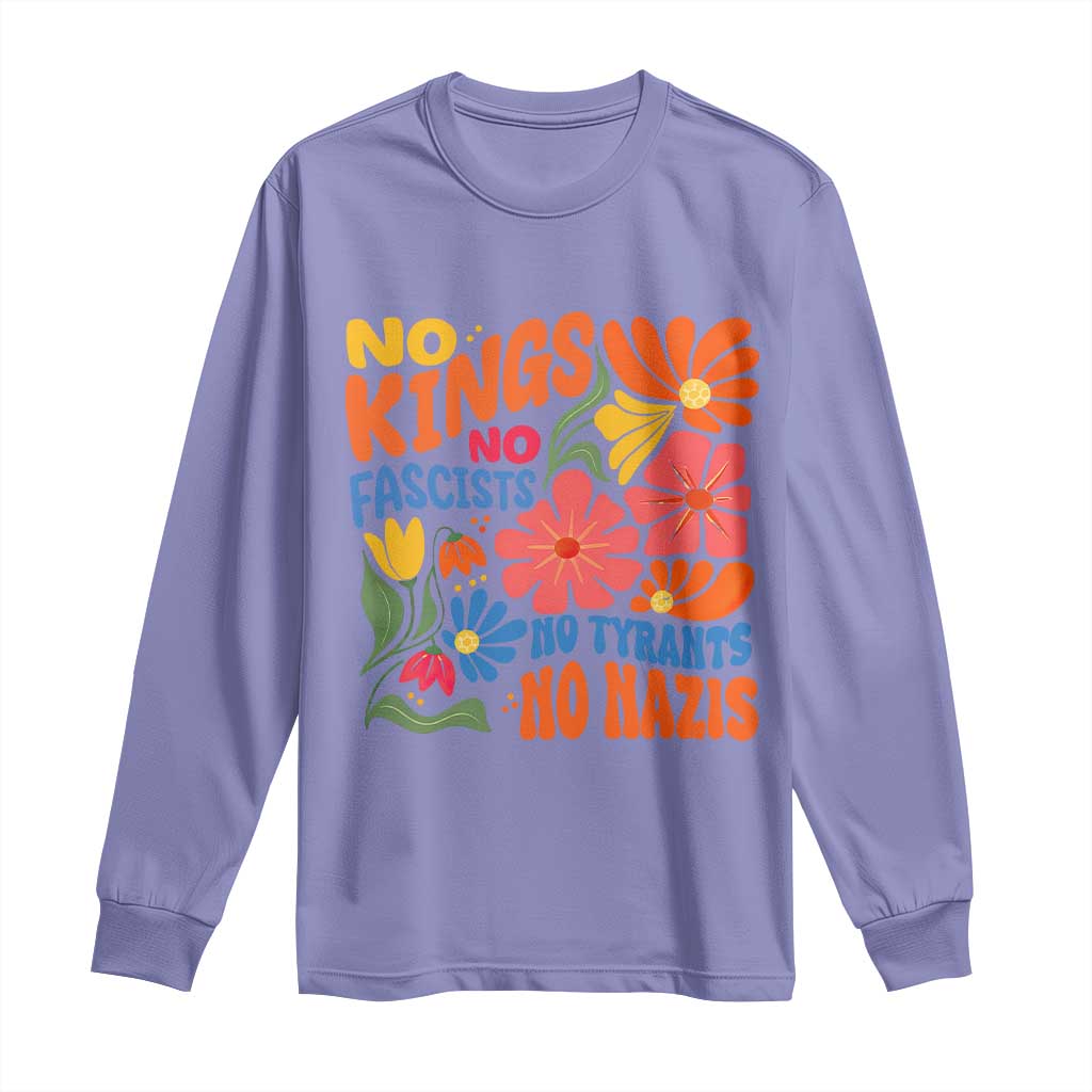 No Kings Wildflower Protest Long Sleeve Shirt No Fascists No Tyrants No Nazis TS12 Violet Print Your Wear