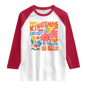 No Kings Wildflower Protest Raglan Shirt No Fascists No Tyrants No Nazis TS12 White Red Print Your Wear