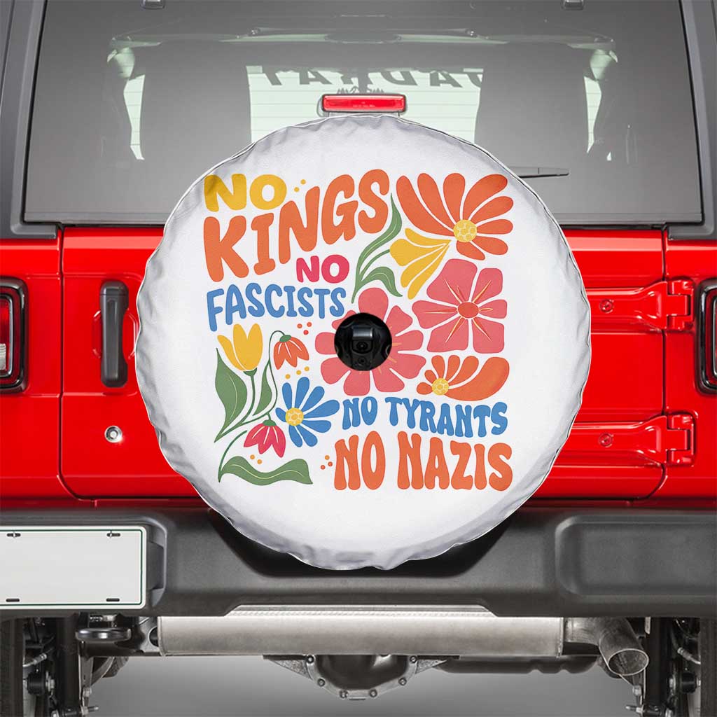 No Kings Wildflower Protest Spare Tire Cover No Fascists No Tyrants No Nazis TS12 White Print Your Wear