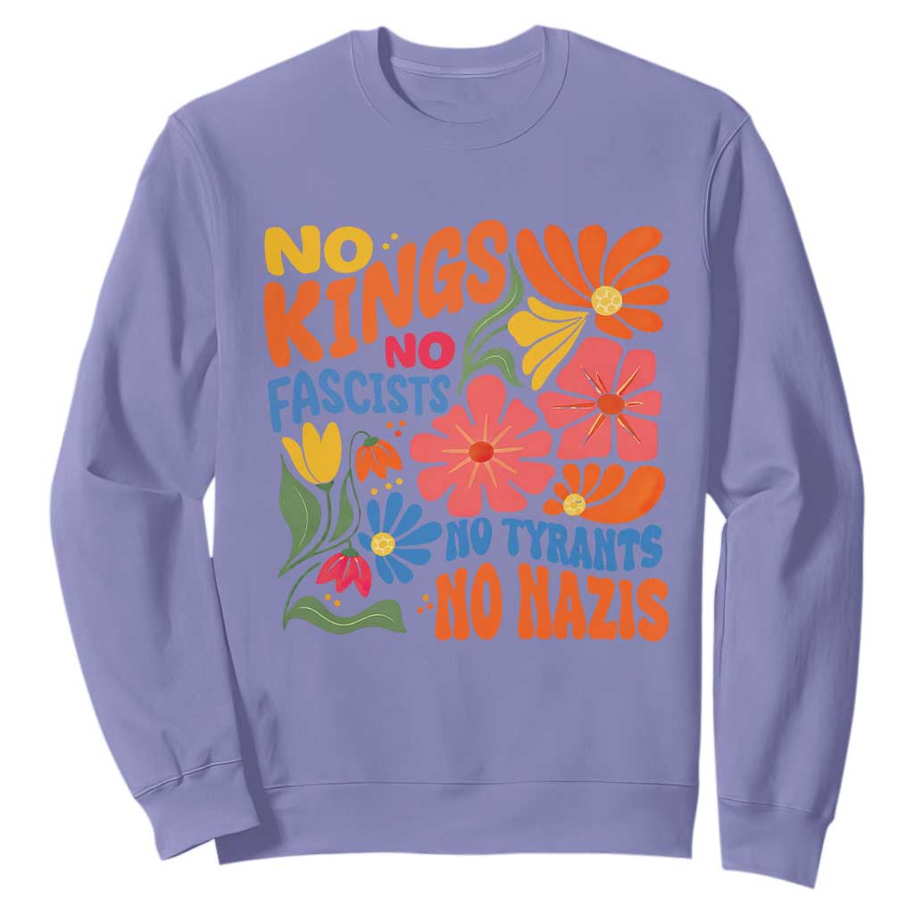 No Kings Wildflower Protest Sweatshirt No Fascists No Tyrants No Nazis TS12 Violet Print Your Wear