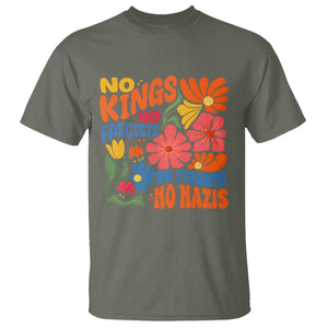 No Kings Wildflower Protest T Shirt No Fascists No Tyrants No Nazis TS12 Military Green Print Your Wear