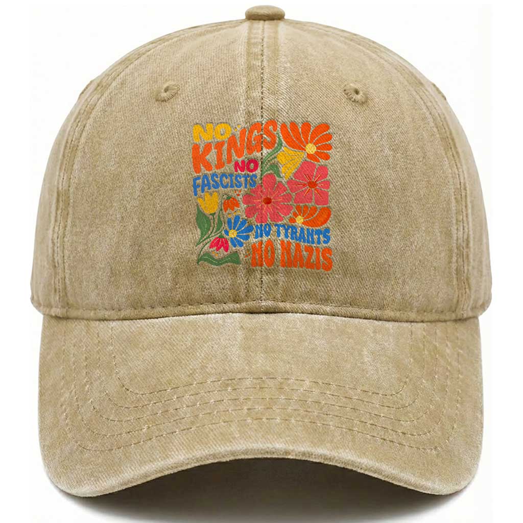 No Kings Wildflower Protest Washed Cotton Baseball Cap No Fascists No Tyrants No Nazis TS12 Print Your Wear