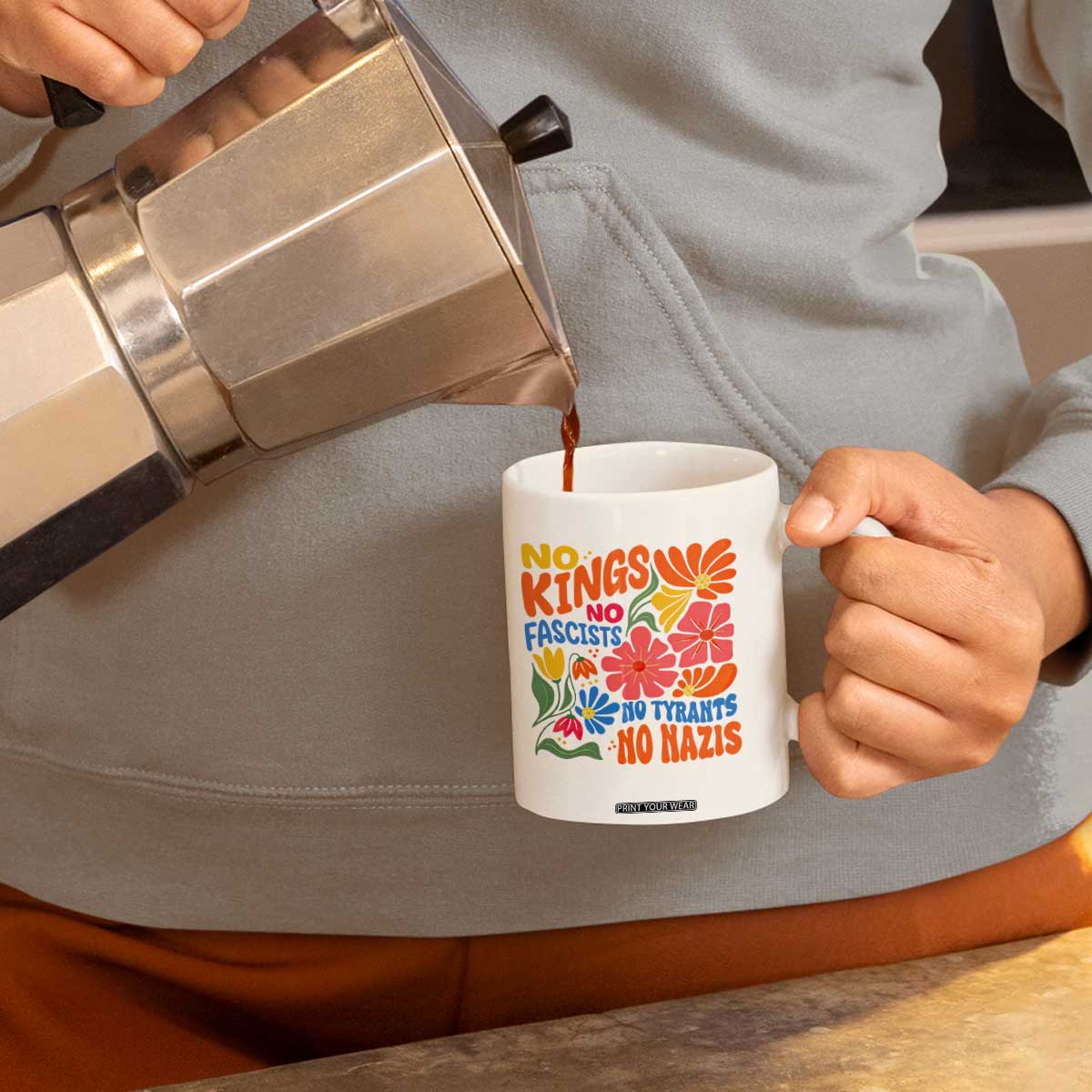 No Kings Wildflower Protest Coffee Mug No Fascists No Tyrants No Nazis TS12 Print Your Wear
