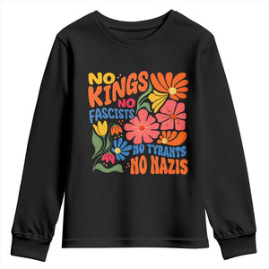 No Kings Wildflower Protest Youth Sweatshirt No Fascists No Tyrants No Nazis TS12 Black Print Your Wear