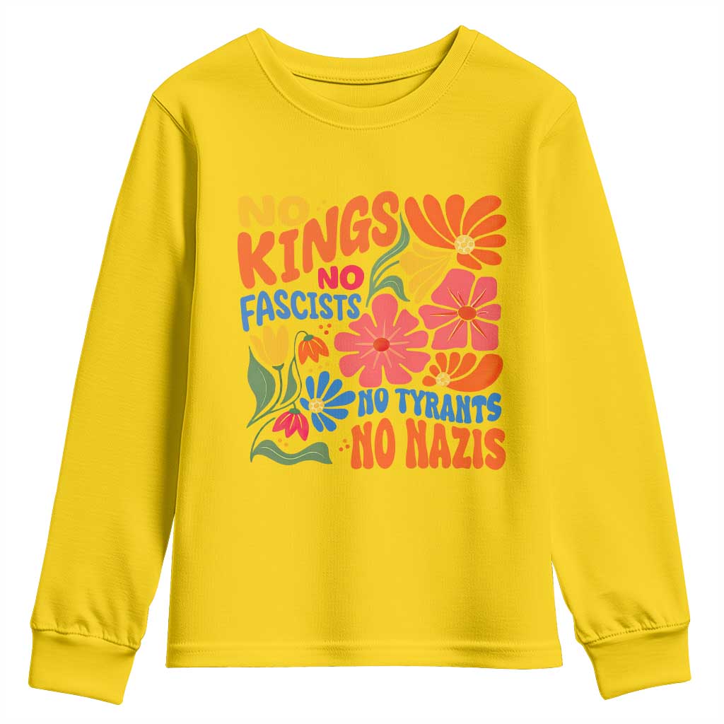 No Kings Wildflower Protest Youth Sweatshirt No Fascists No Tyrants No Nazis TS12 Daisy Print Your Wear
