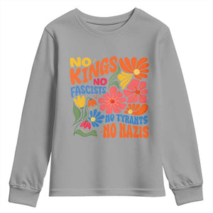 No Kings Wildflower Protest Youth Sweatshirt No Fascists No Tyrants No Nazis TS12 Sport Gray Print Your Wear