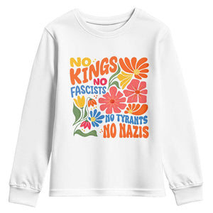 No Kings Wildflower Protest Youth Sweatshirt No Fascists No Tyrants No Nazis TS12 White Print Your Wear