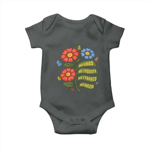 Wildflower Protest Freedom Gift Baby Onesie No Kings No Fascists No Tyrants TS12 Dark Heather Print Your Wear