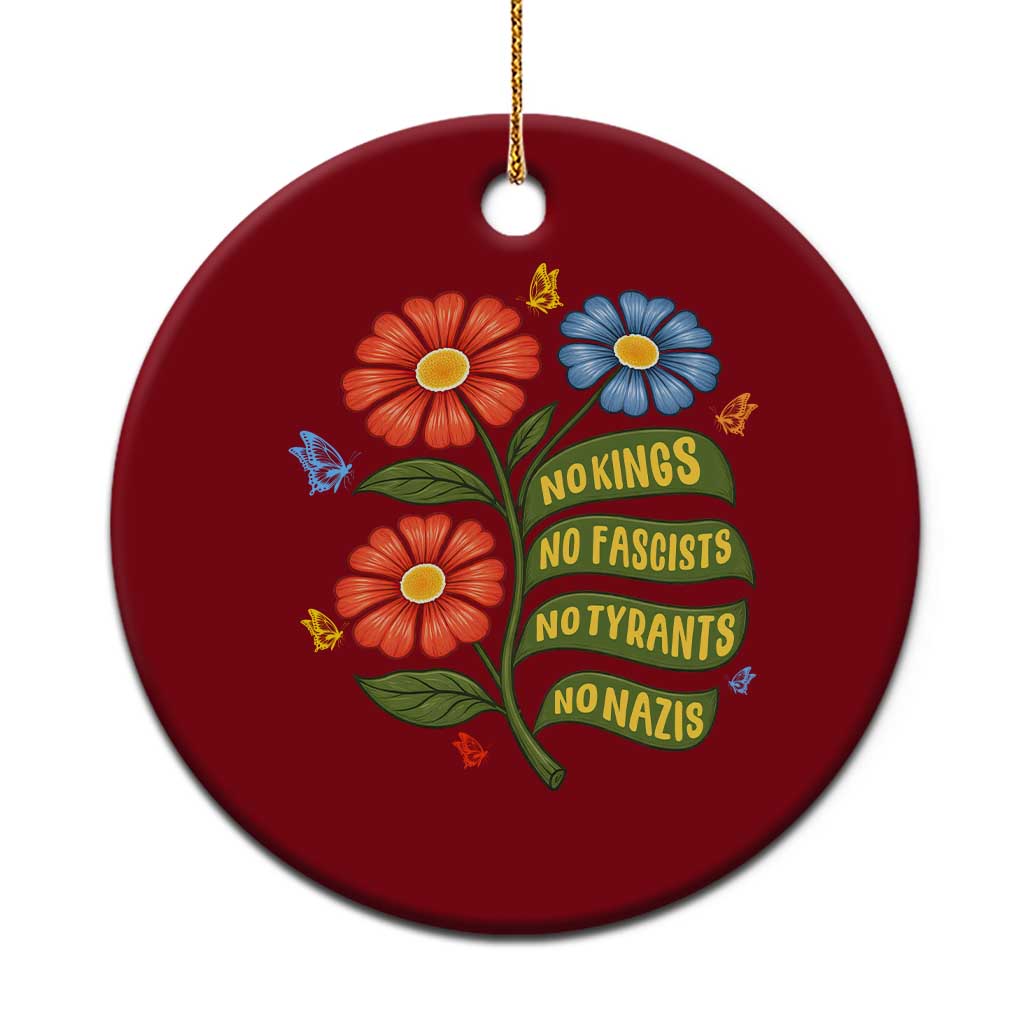 Wildflower Protest Freedom Gift Ceramic Ornament No Kings No Fascists No Tyrants TS12 1pc Red Print Your Wear