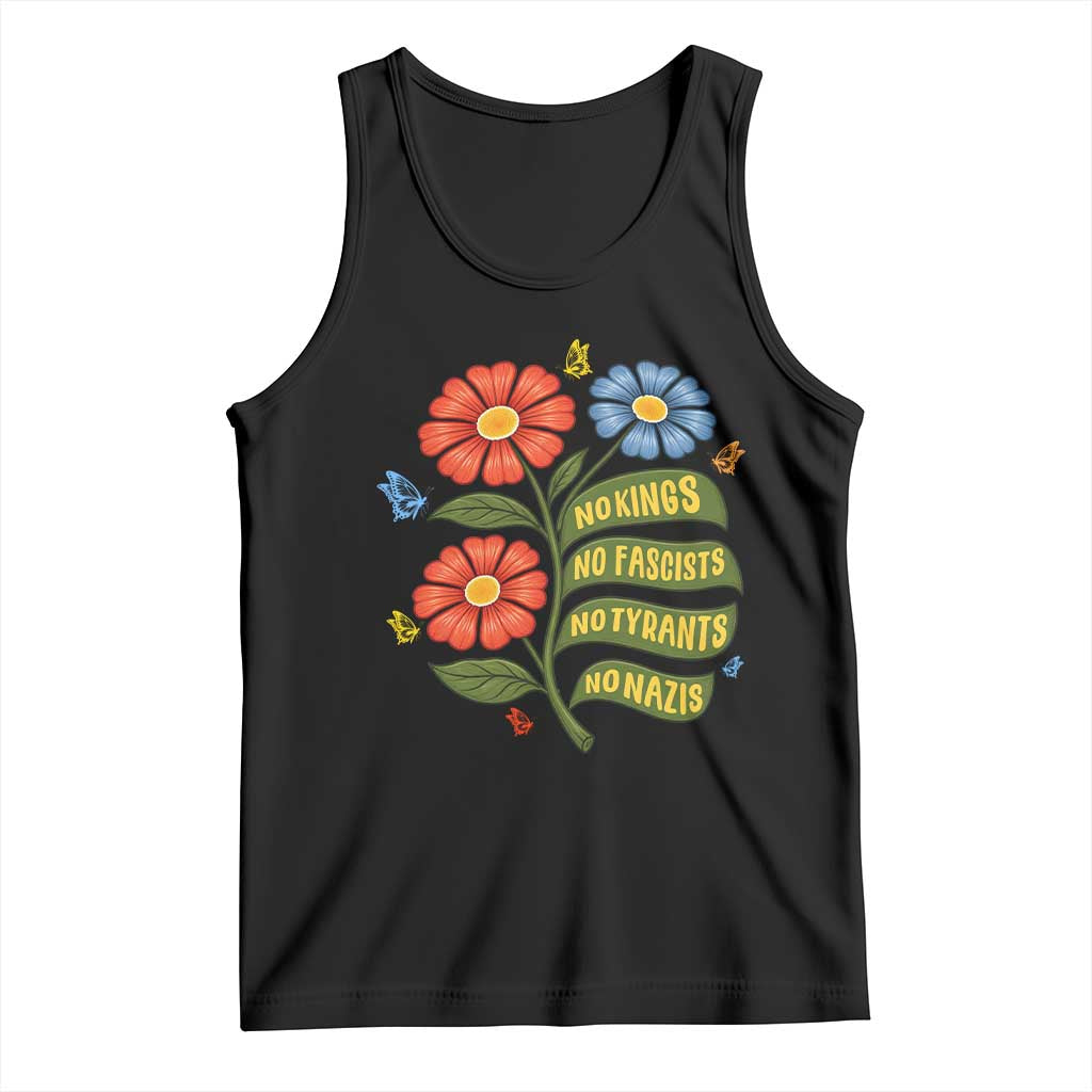 Wildflower Protest Freedom Gift Tank Top No Kings No Fascists No Tyrants TS12 Black Print Your Wear