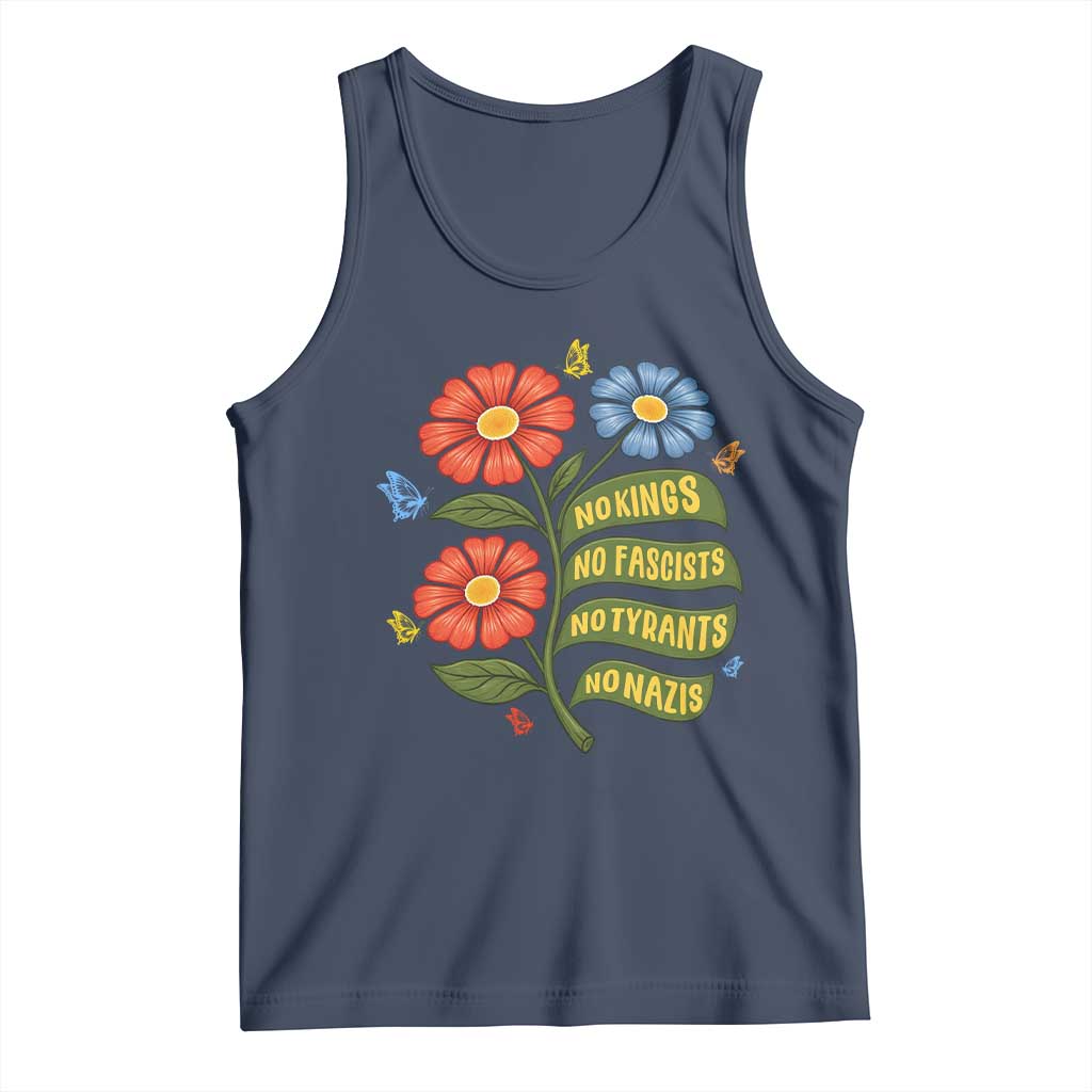 Wildflower Protest Freedom Gift Tank Top No Kings No Fascists No Tyrants TS12 Navy Print Your Wear