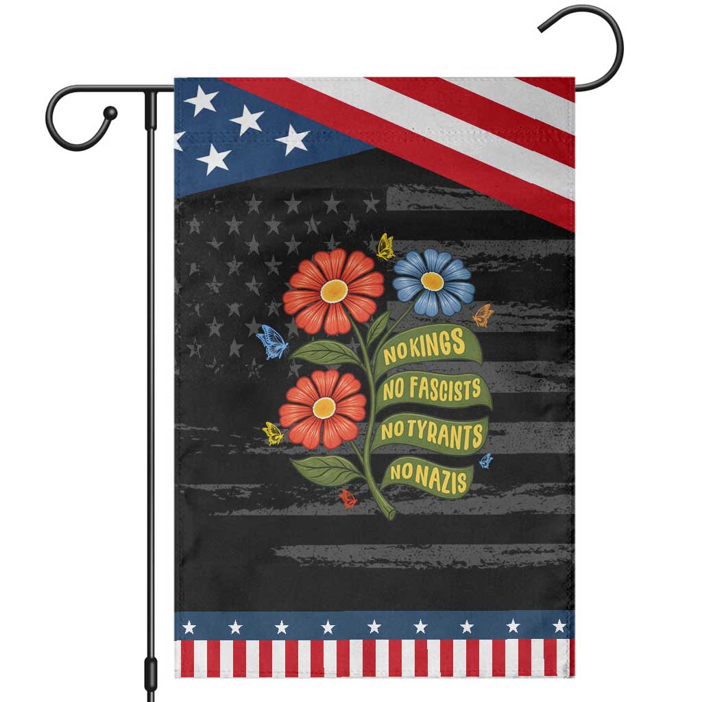Wildflower Protest Freedom Gift Garden Flag No Kings No Fascists No Tyrants TS12 Distressed Black Blue Print Your Wear