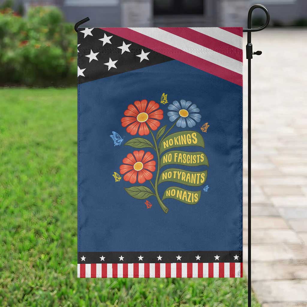 Wildflower Protest Freedom Gift Garden Flag No Kings No Fascists No Tyrants TS12 Classic Blue Black Print Your Wear