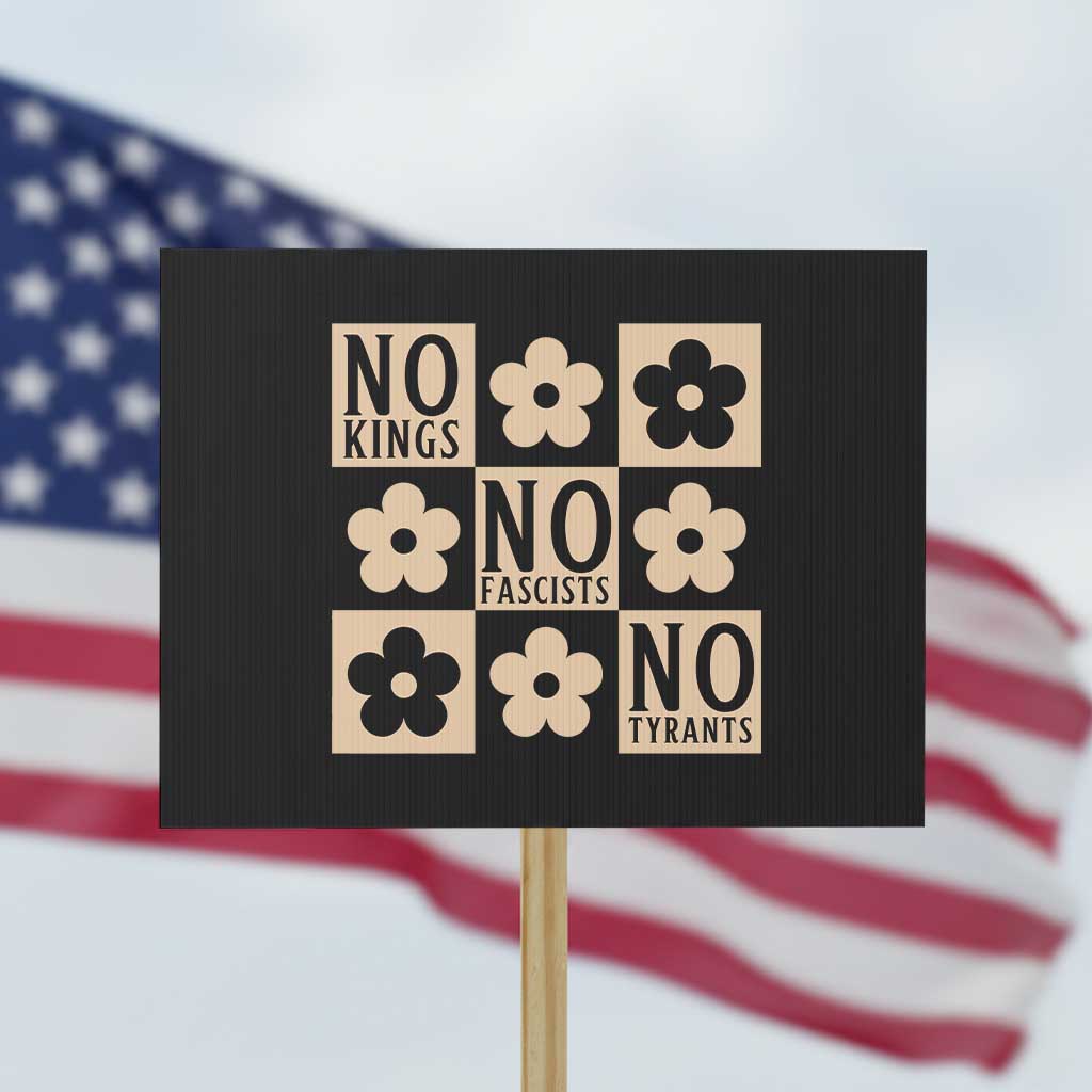 No Kings Wildflower Retro Boho Floral Protest Sign TS12 Horizontal 18