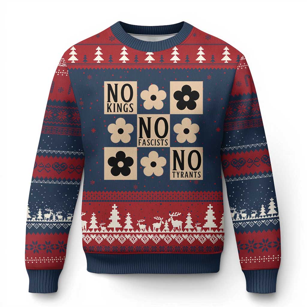 No Kings Wildflower Retro Boho Floral Ugly Christmas Sweater TS12 Navy Red Print Your Wear