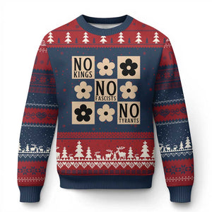 No Kings Wildflower Retro Boho Floral Ugly Christmas Sweater TS12 Navy Red Print Your Wear