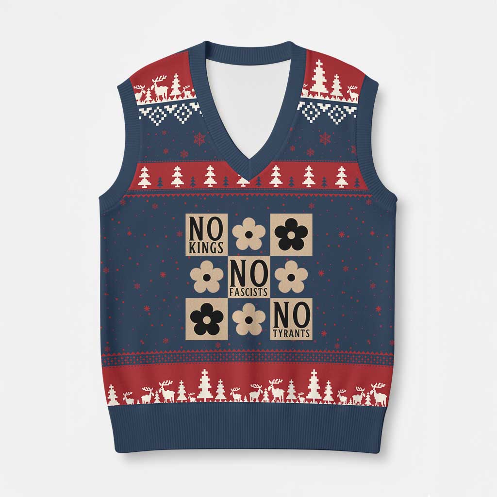 No Kings Wildflower Retro Boho Floral V-Neck Knit Sweater Vest TS12 Navy Red Print Your Wear