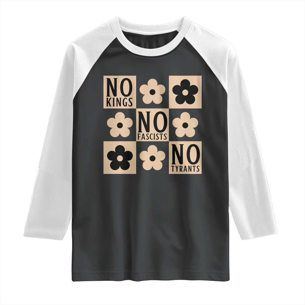 No Kings Wildflower Retro Boho Floral Raglan Shirt TS12 Black White Print Your Wear