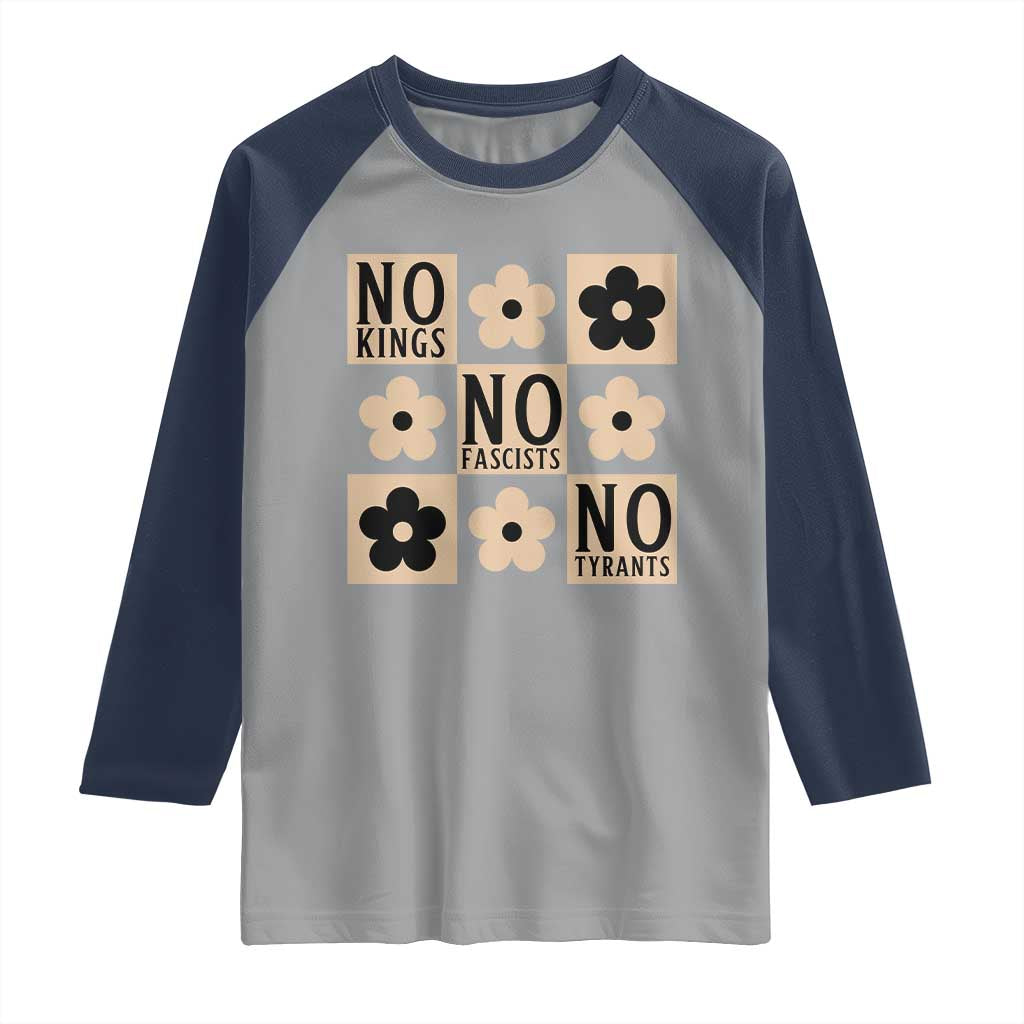No Kings Wildflower Retro Boho Floral Raglan Shirt TS12 Sport Gray Navy Print Your Wear