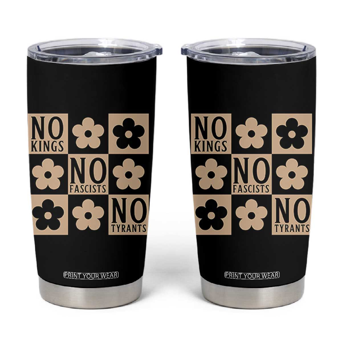 No Kings Wildflower Retro Boho Floral Tumbler Cup TS12 Black Print Your Wear