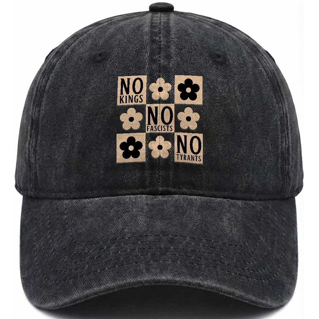 No Kings Wildflower Retro Boho Floral Washed Cotton Baseball Cap TS12 Print Your Wear