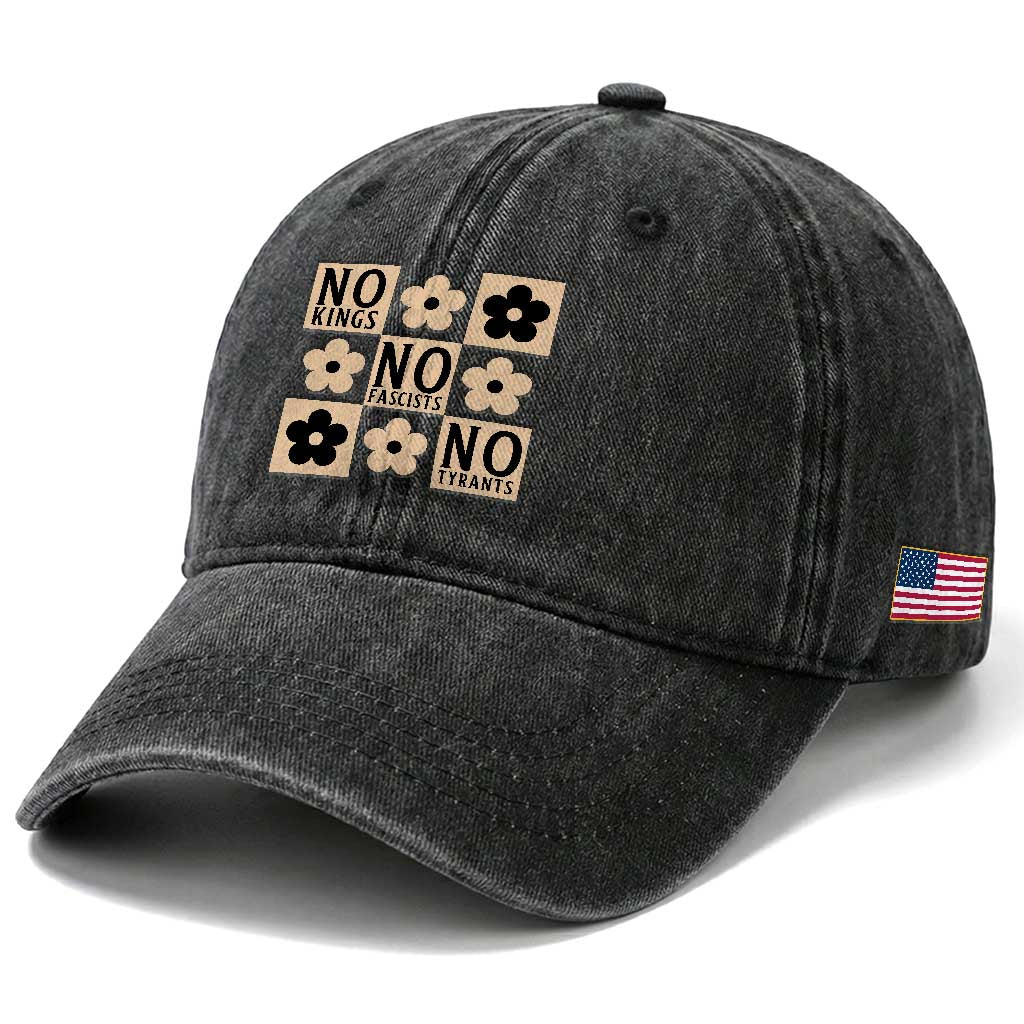 No Kings Wildflower Retro Boho Floral Washed Cotton Baseball Cap TS12 Print Your Wear