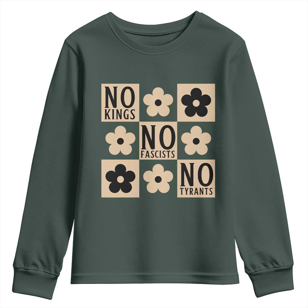 No Kings Wildflower Retro Boho Floral Youth Sweatshirt TS12 Dark Forest Green Print Your Wear