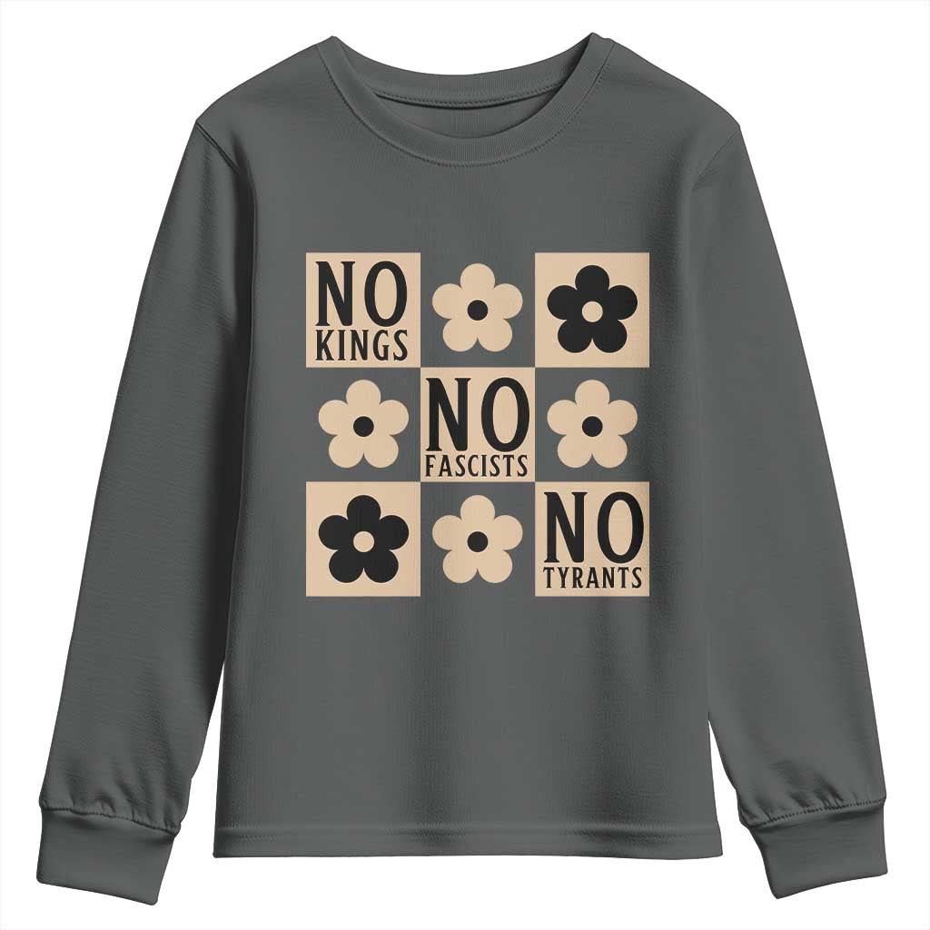 No Kings Wildflower Retro Boho Floral Youth Sweatshirt TS12 Dark Heather Print Your Wear