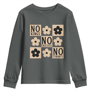 No Kings Wildflower Retro Boho Floral Youth Sweatshirt TS12 Dark Heather Print Your Wear