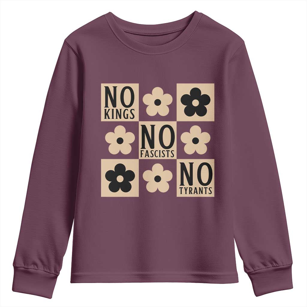 No Kings Wildflower Retro Boho Floral Youth Sweatshirt TS12 Maroon Print Your Wear