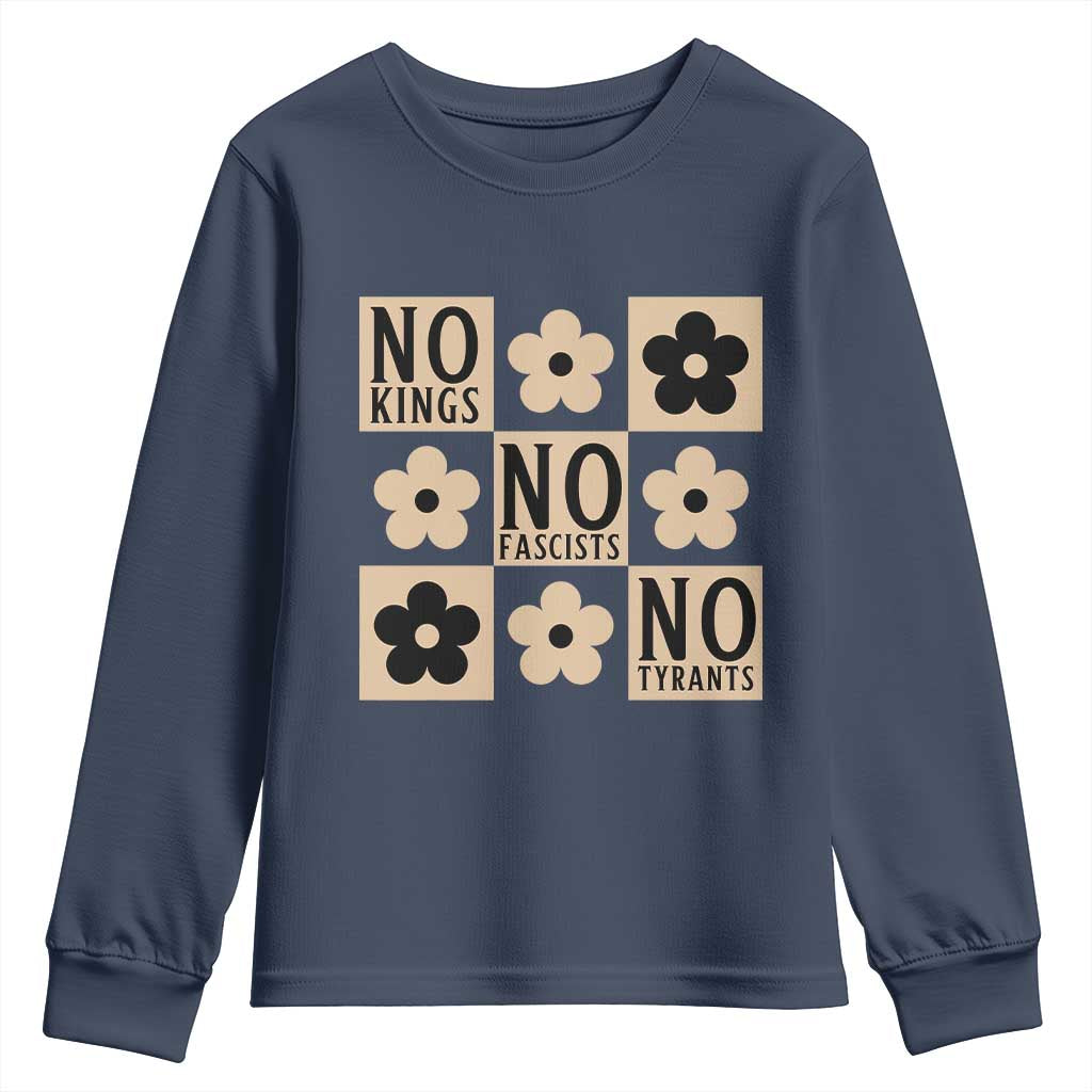 No Kings Wildflower Retro Boho Floral Youth Sweatshirt TS12 Navy Print Your Wear