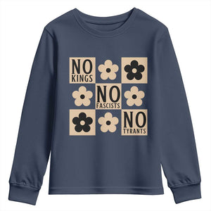 No Kings Wildflower Retro Boho Floral Youth Sweatshirt TS12 Navy Print Your Wear